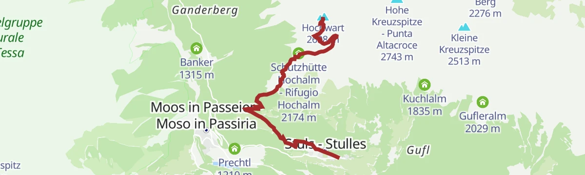 Route map: Escursione sulla guardia alta a Stulles (2608 m)